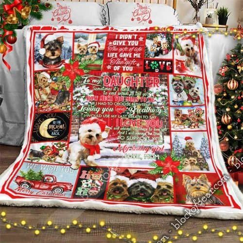 To My Daughter Yorkies Sherpa Fleece Blanket