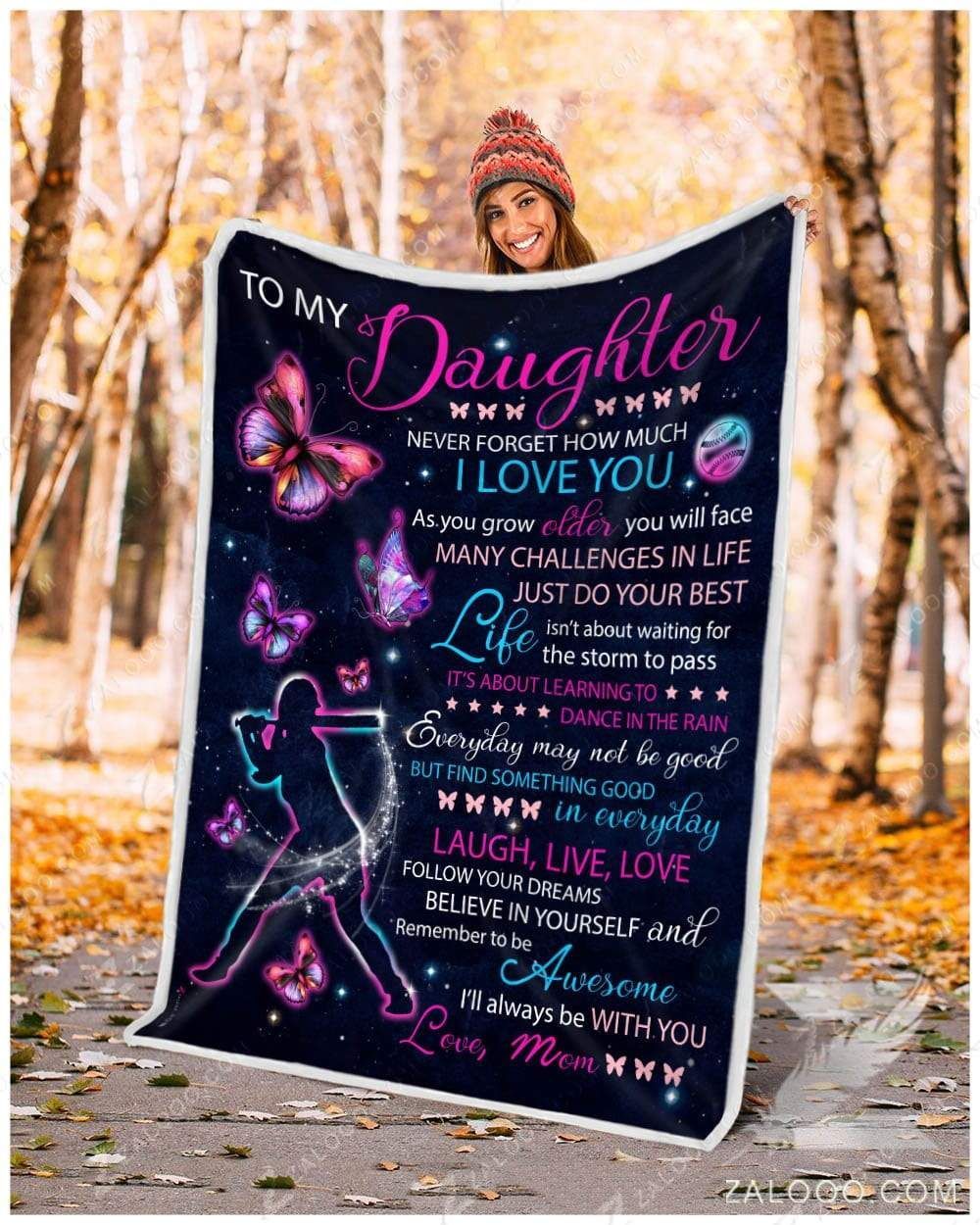 To My Dauhgter Mom Softball Sherpa Fleece Blanket