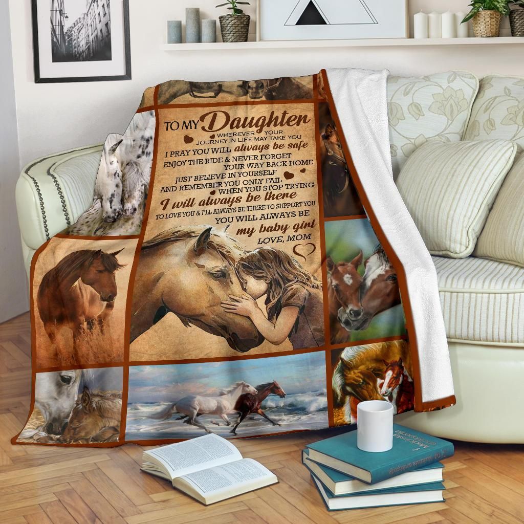 To My Dear Daughter Horse Sherpa Fleece Blanket