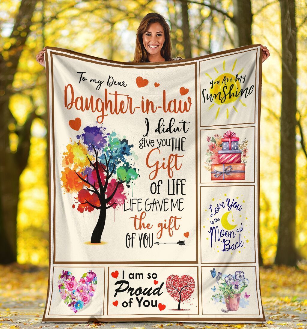 To My Dear Daughter In Law Colorful Tree Printed Fleece Blanket