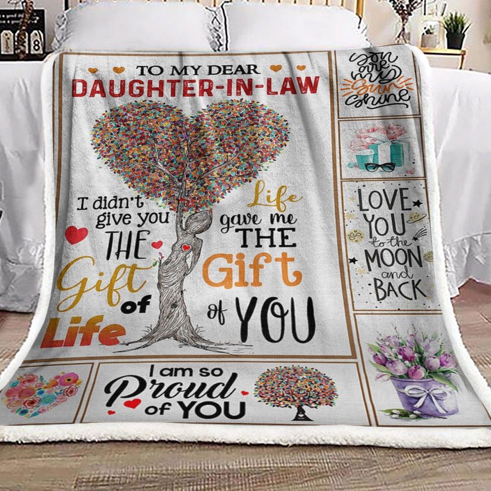 To My Dear Daughter In Law Heart Tree Sherpa Fleece Blanket