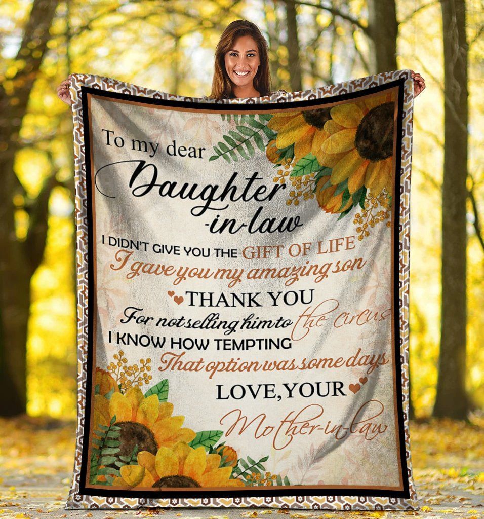 To My Dear Daughter In Law Hippie Sunflower Sherpa Fleece Blanket