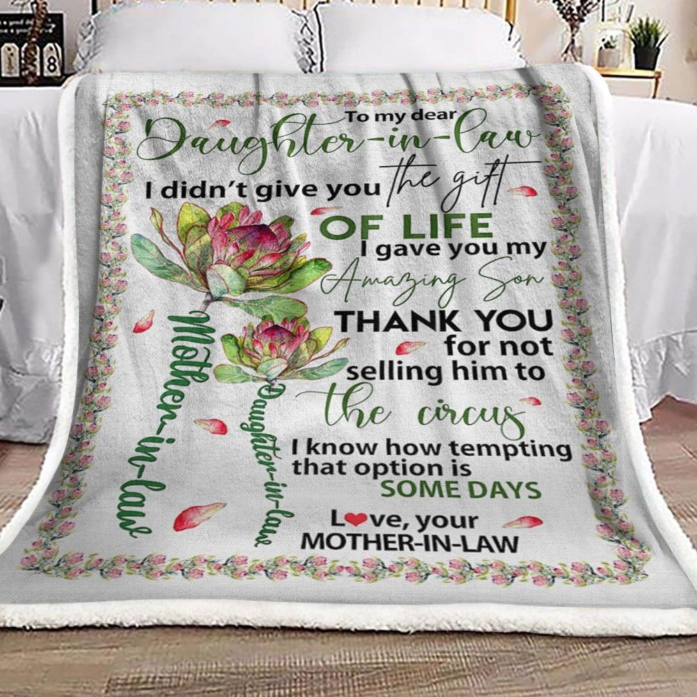 To My Dear Daughter In Law Protea Flower Sherpa Fleece Blanket