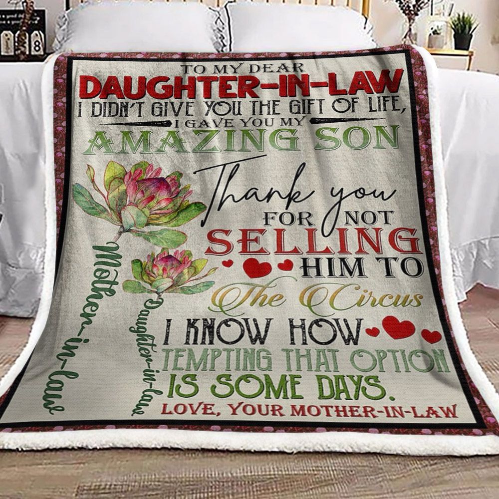 To My Dear Daughter In Law Protea Flower Sherpa Fleece Blanket