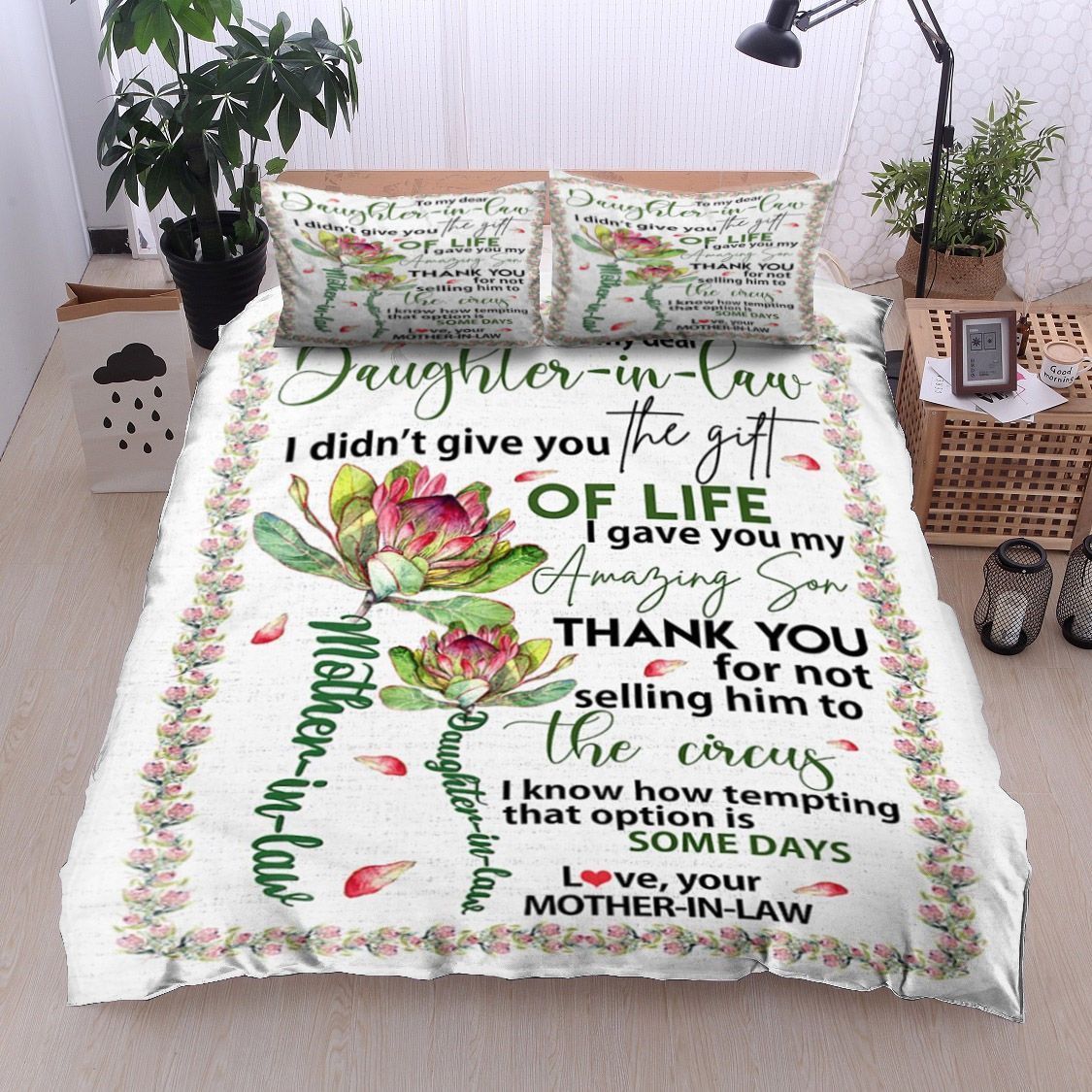 To My Dear Daughter In Law Protea Flower Bedding Set