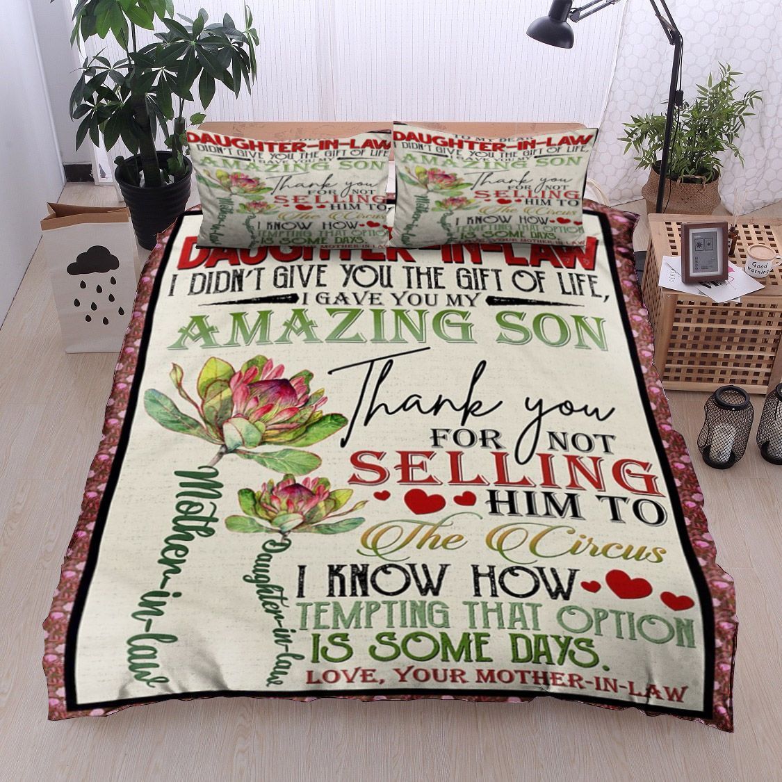 To My Dear Daughter In Law Protea Flower Bedding Set