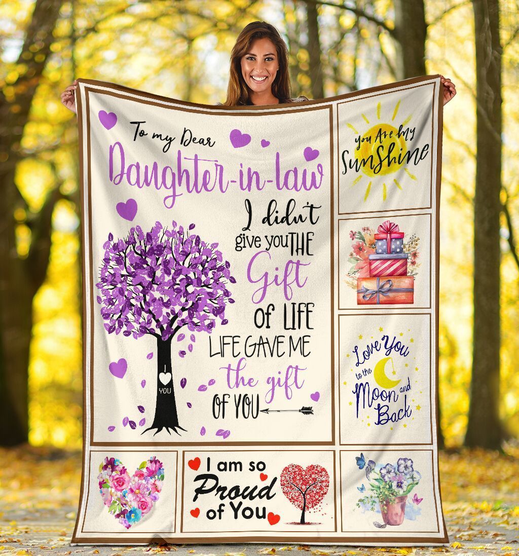 To My Dear Daughter In Law Purple Tree Fleece Blanket