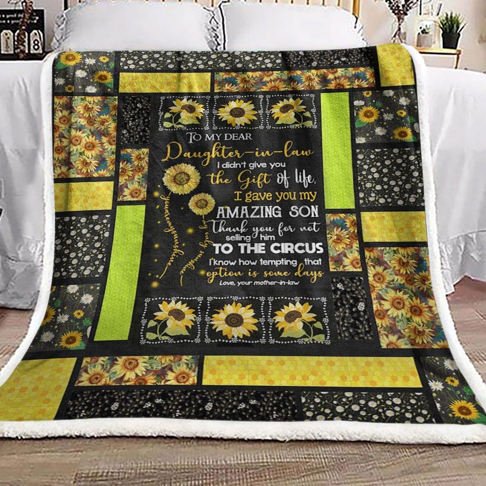 To My Dear Daughter In Law Sunflower Sherpa Fleece Blanket