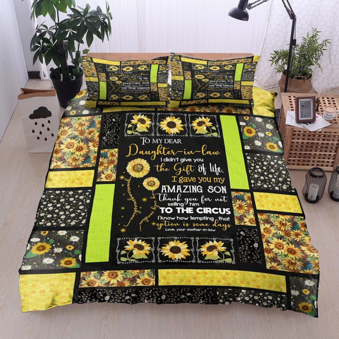 To My Dear Daughter In Law Sunflower Bedding Set