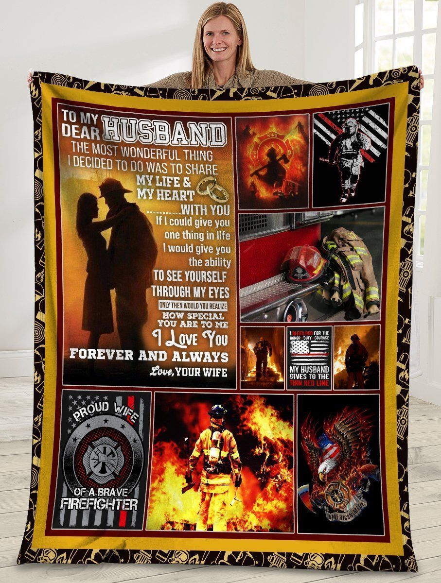 To My Dear Husband The Most Wonderful Thing Firefighter American Flag Fleece Blanket