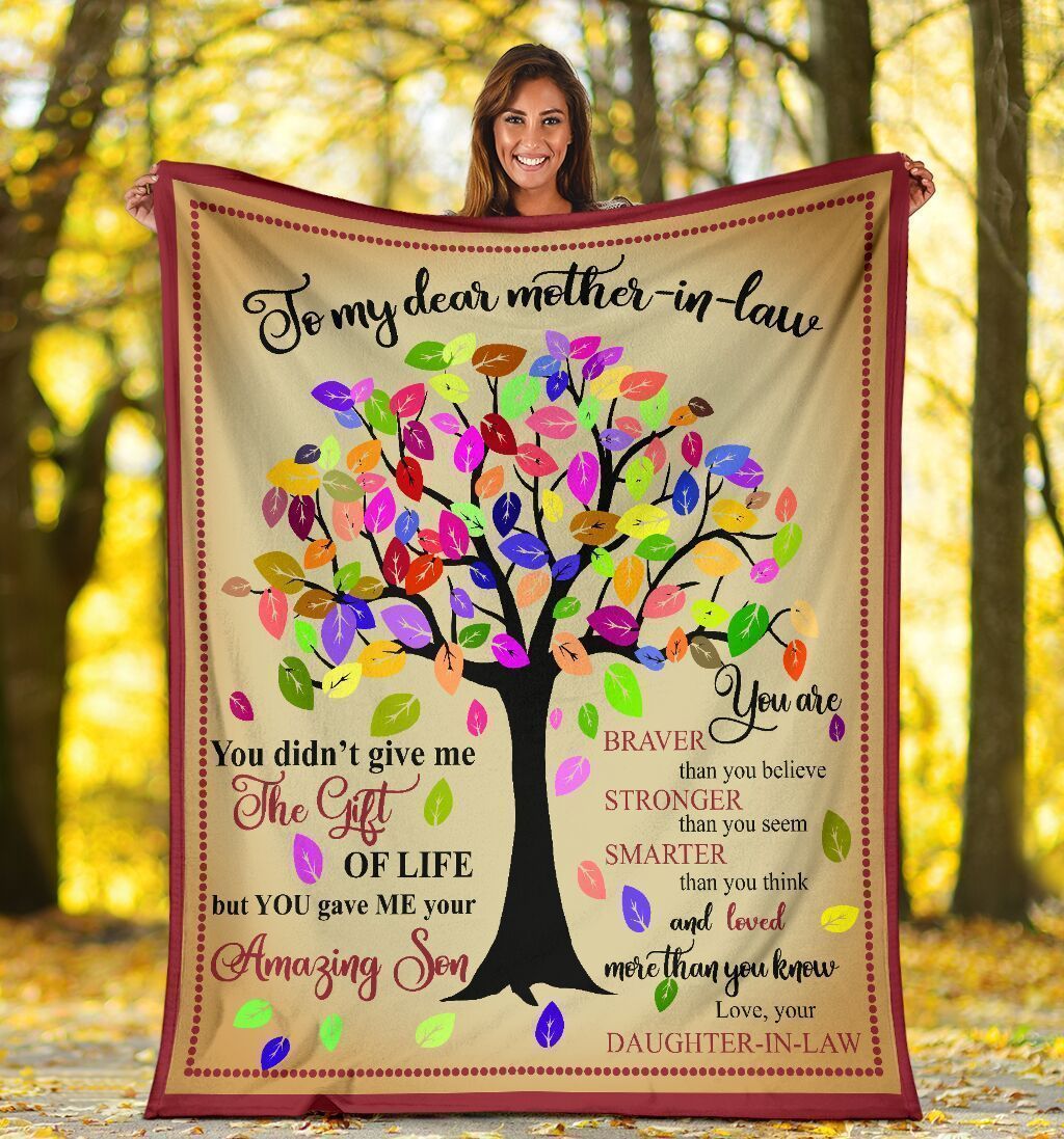 To My Dear Mother In Law Colorful Tree Printed Fleece Blanket