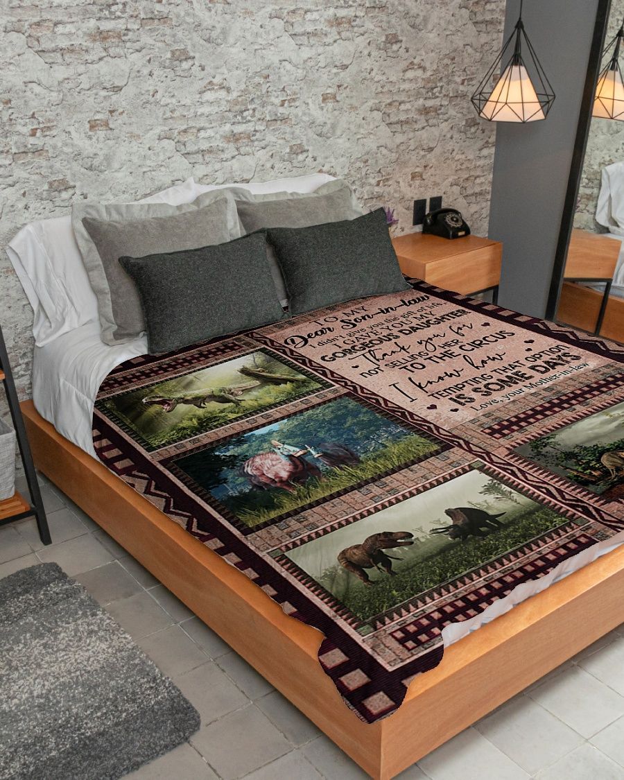 To My Dear Son In Law Dinosaur Sherpa Fleece Blanket