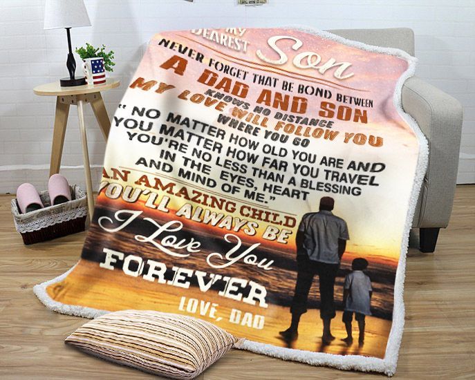 To My Dearest Son A Dad And A Son Sherpa Fleece Blanket