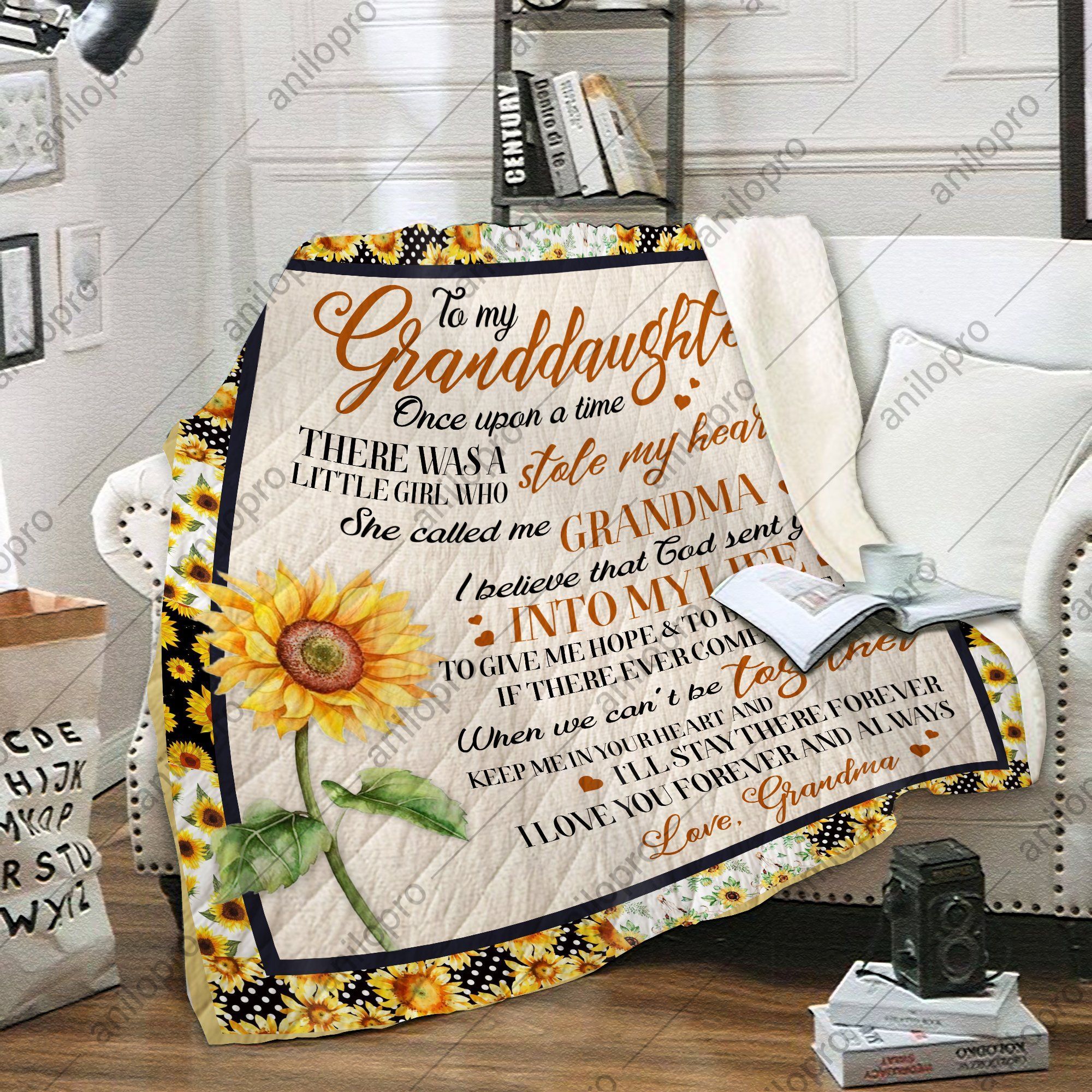 To My Dranddaughter Grandma Sunflower Sherpa Fleece Blanket
