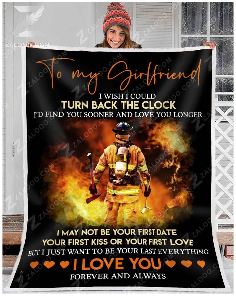To My Girlfriend Firefighter Sherpa Fleece Blanket