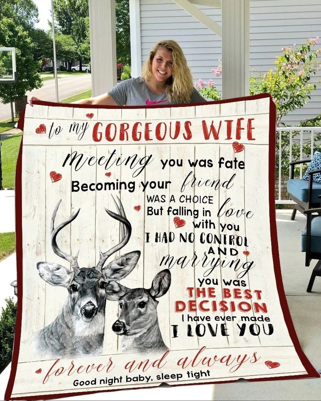 To My Gorgeous Wife Deer Hunting Sherpa Fleece Blanket