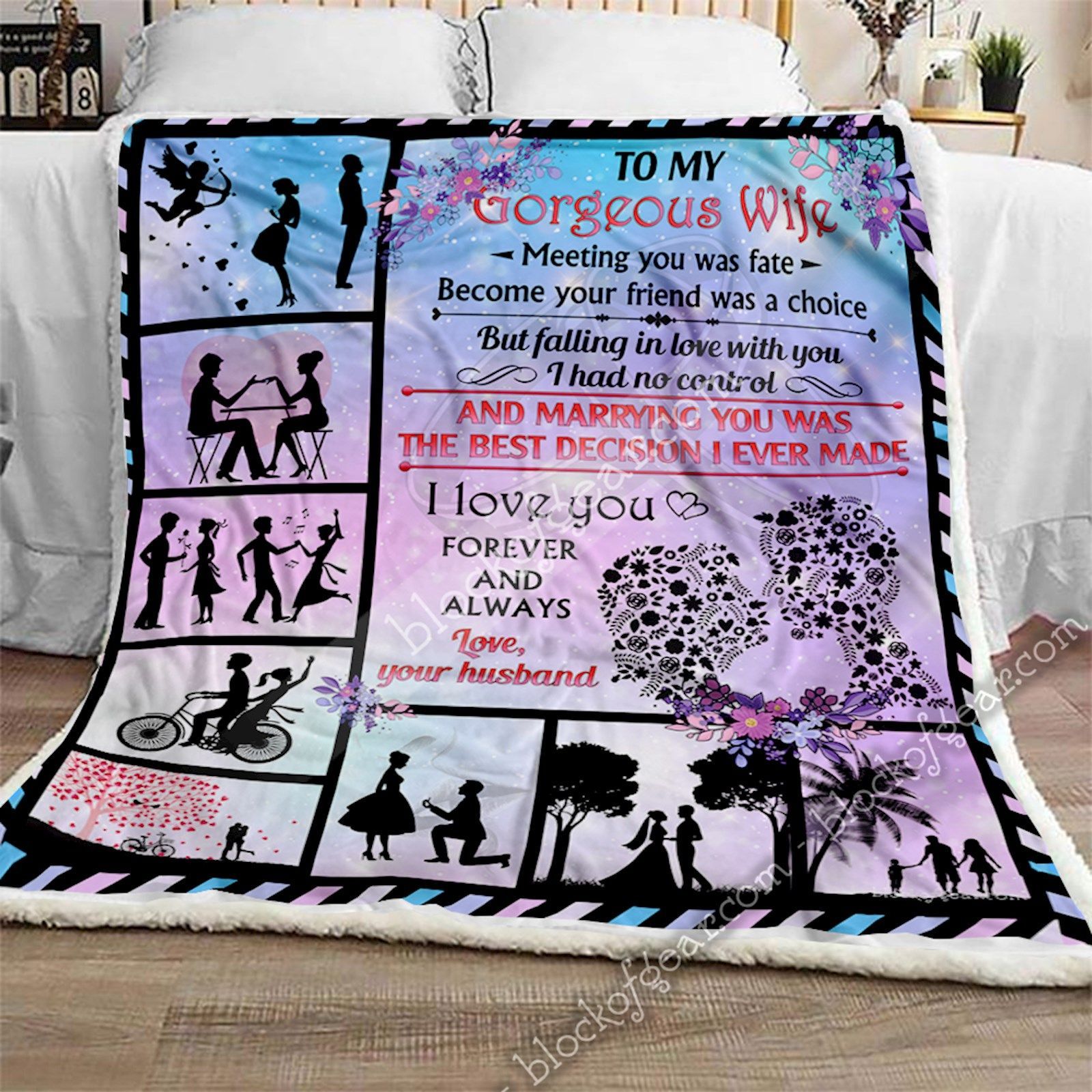 To My Gorgeous Wife Sherpa Fleece Blanket