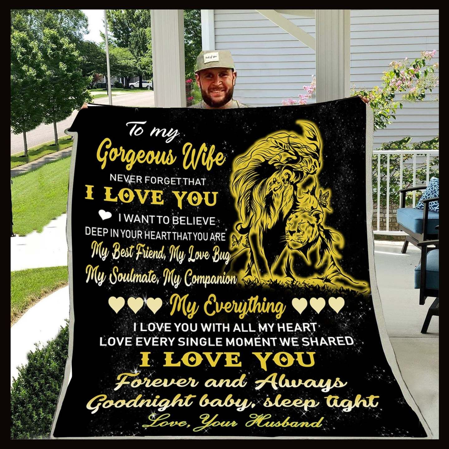 To My Gorgeous Wife Lion Sherpa Fleece Blanket