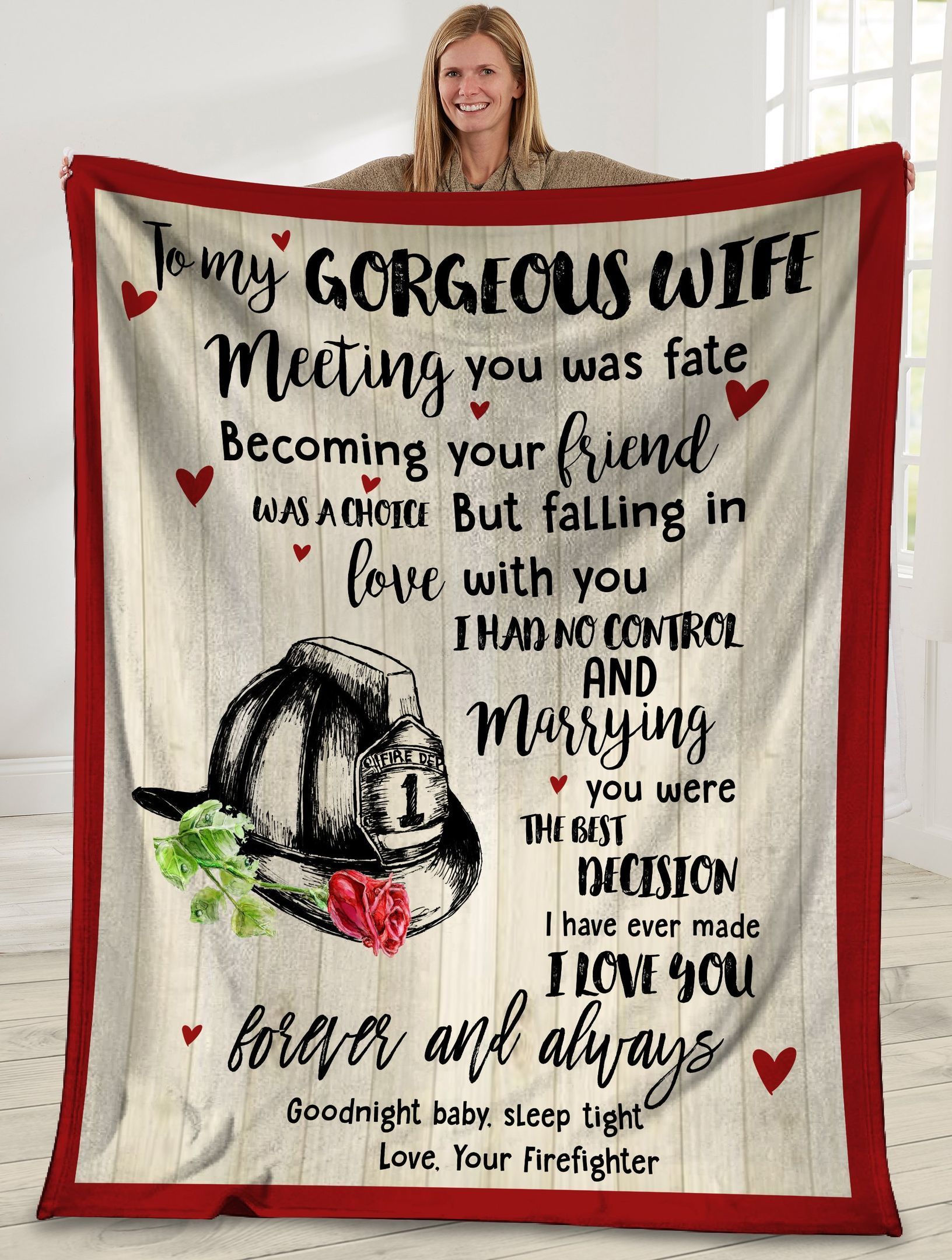 To My Gorgeous Wife Meeting You Was Fate Firefighter Fleece Blanket