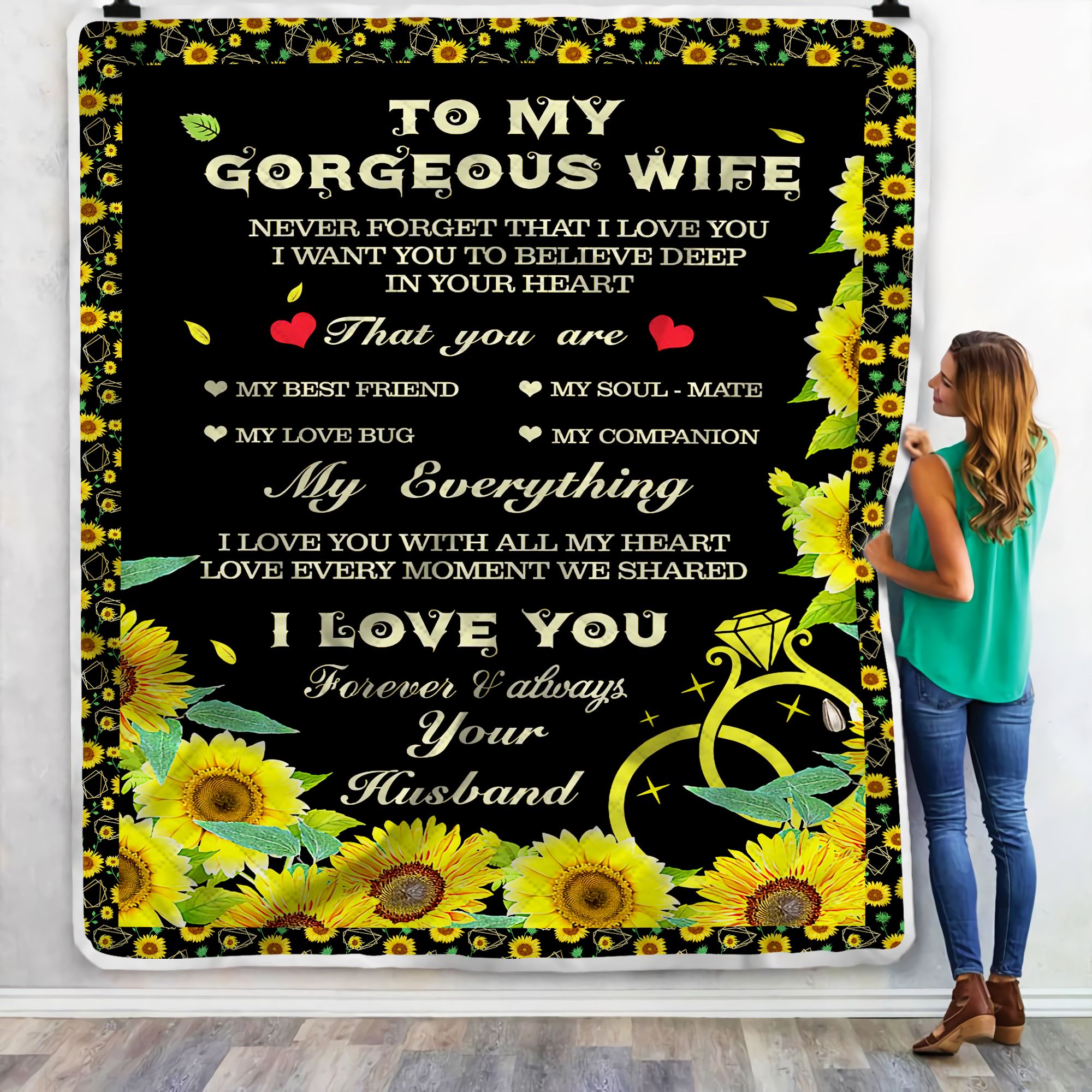 To My Gorgeous Wife My Everything Sunflower Fleece Blanket