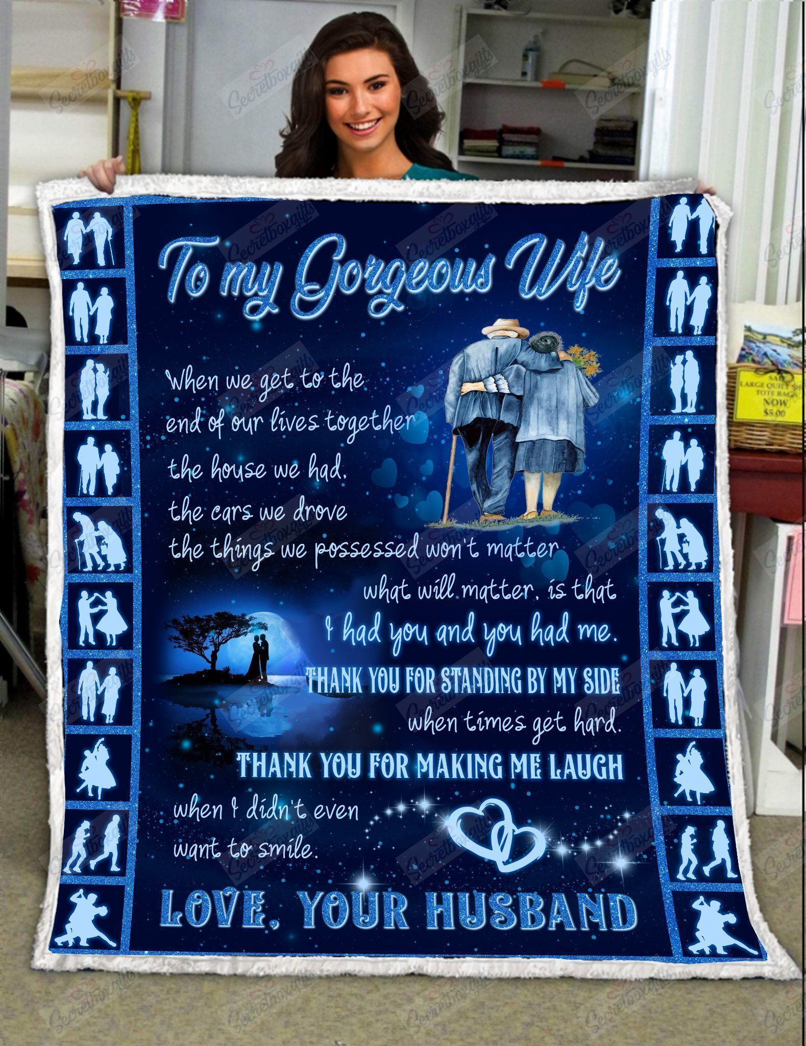 To My Gorgeous Wife Thank You For Standing By My Side Making Me Laugh Fleece Blanket