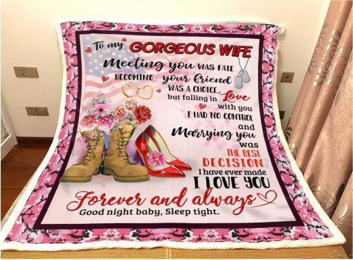 To My Gorgeous Wife Veteran Sherpa Fleece Blanket