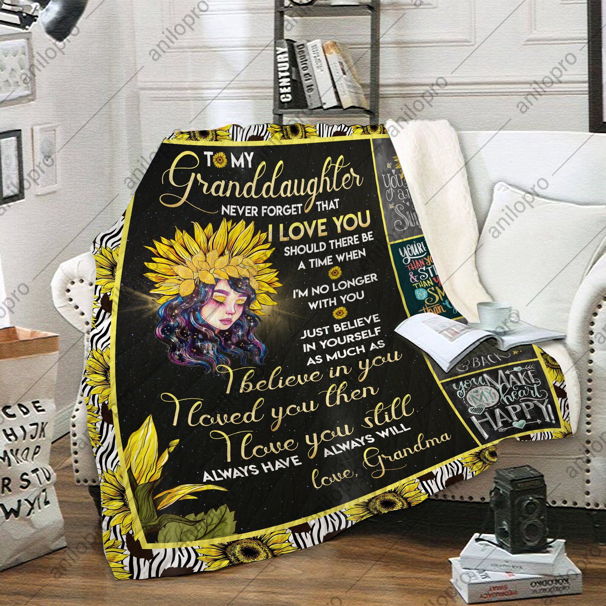 To My Granddaugher Grandma Sunflower Sherpa Fleece Blanket