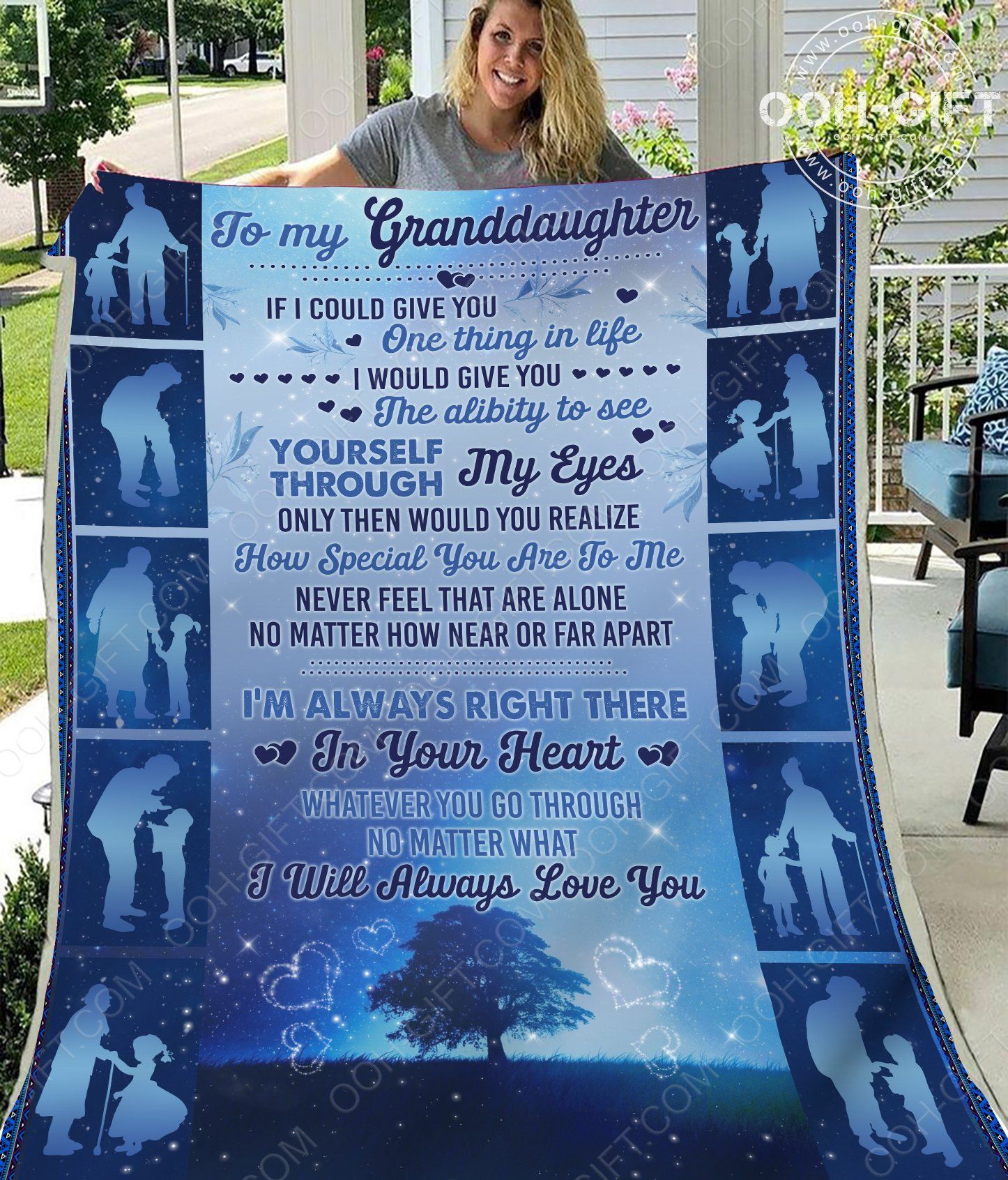 To My Granddaughter Blue Sherpa Fleece Blanket