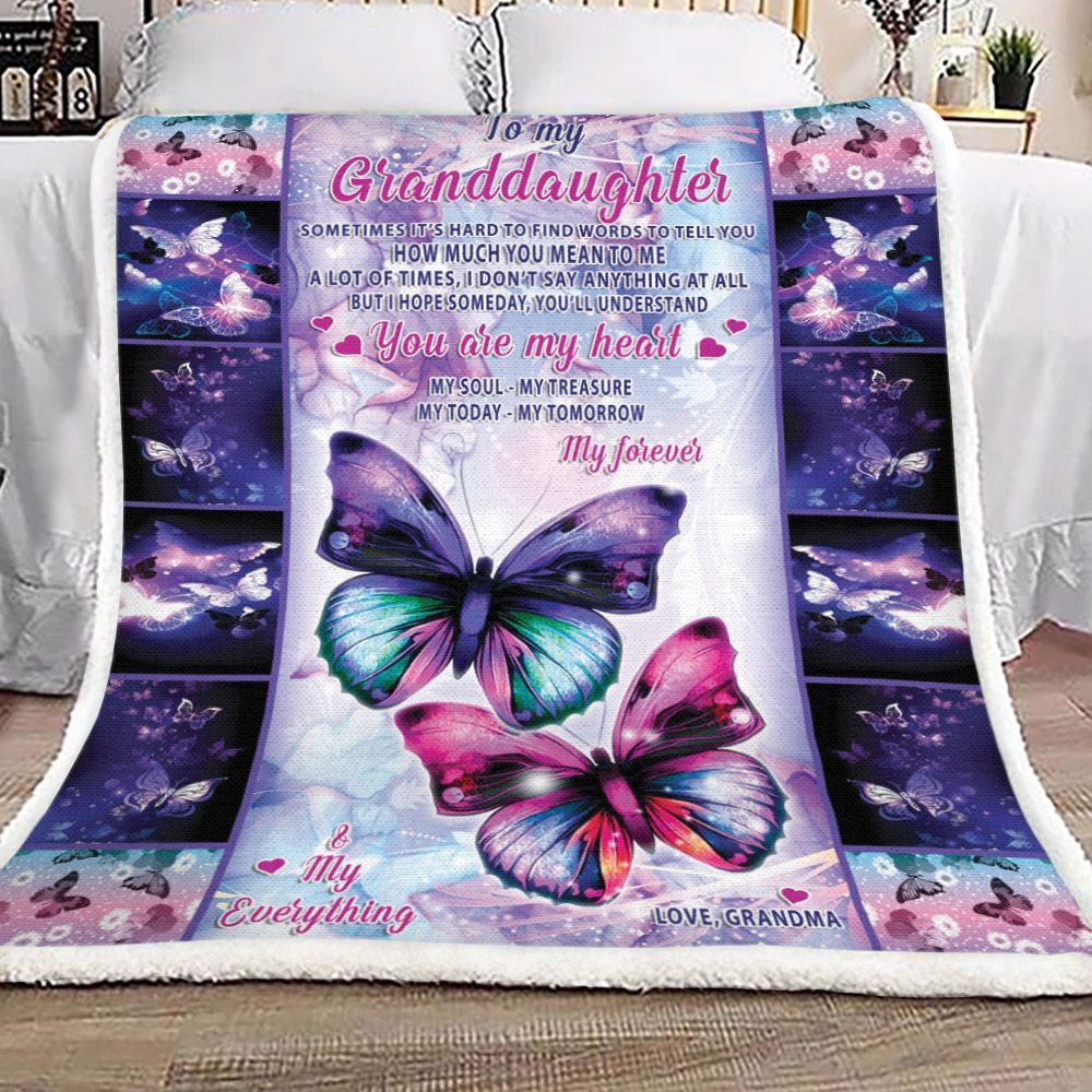 To My Granddaughter Butterfly Sherpa Fleece Blanket