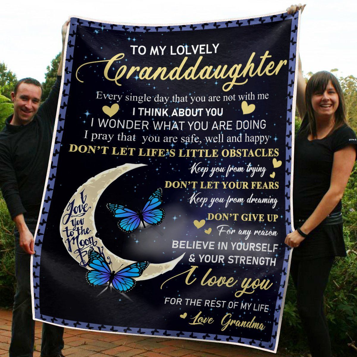 To My Granddaughter Butterfly Sherpa Fleece Blanket