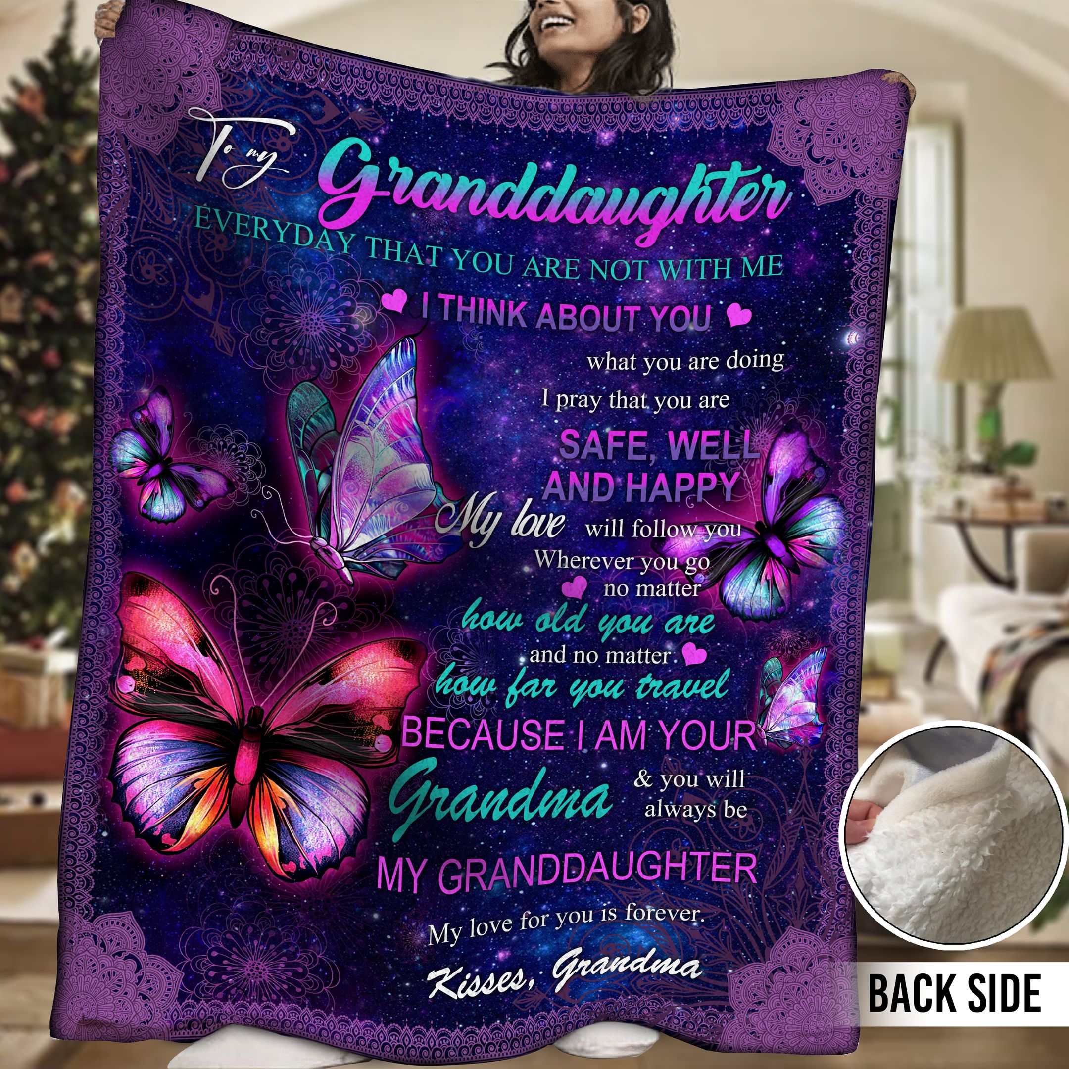 To My Granddaughter Butterfly Sherpa Fleece Blanket