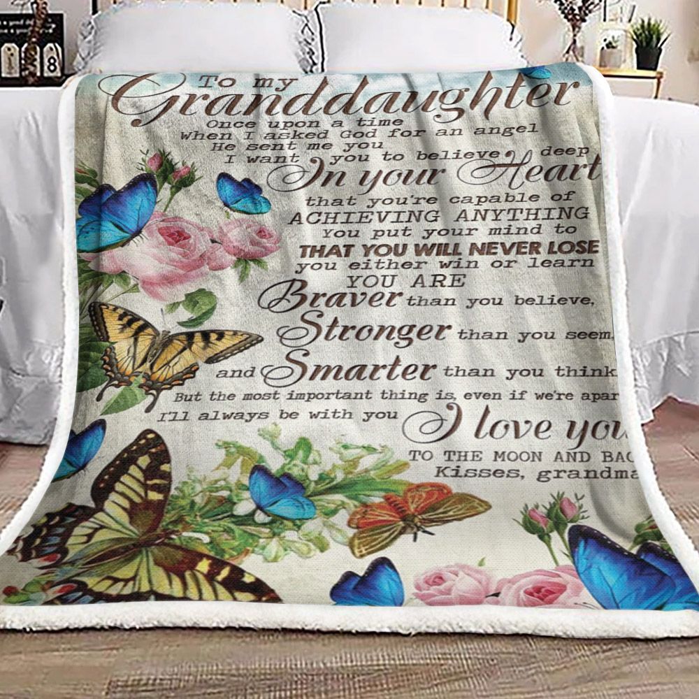 To My Granddaughter Butterfly Sherpa Fleece Blanket