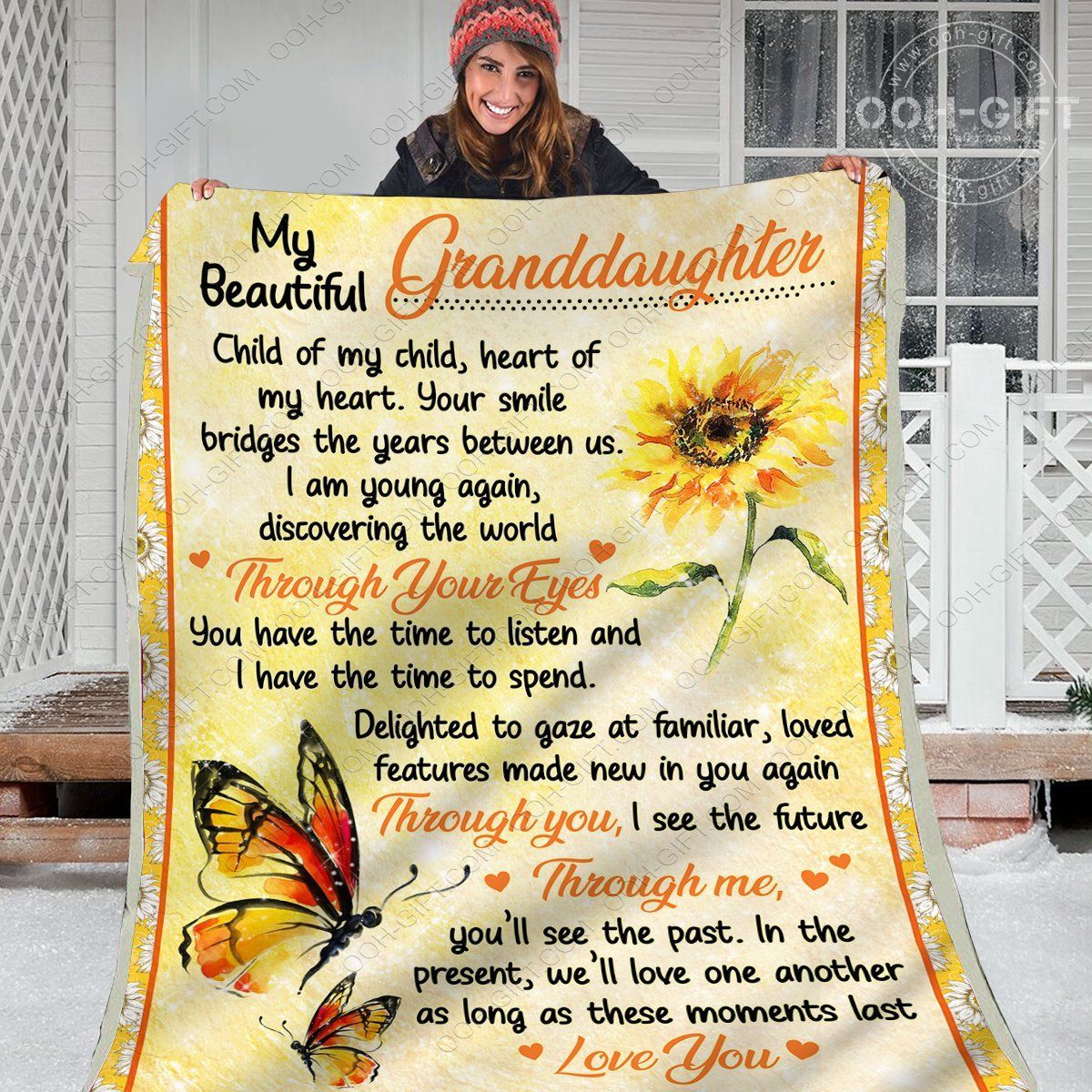 To My Granddaughter Butterfly Yellow Sherpa Fleece Blanket
