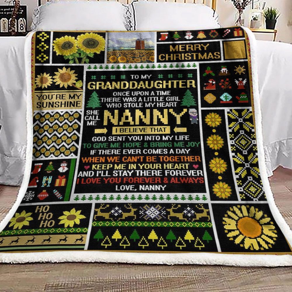 To My Granddaughter Christmas Sunflower Sherpa Fleece Blanket