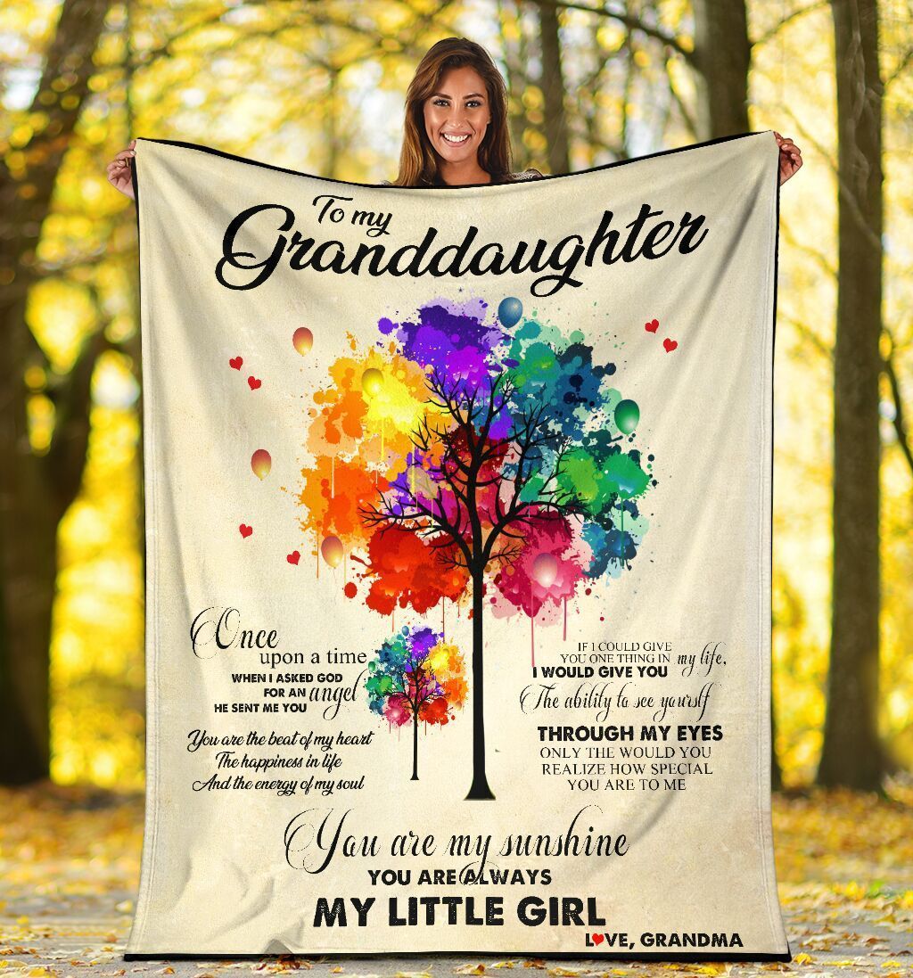 To My Granddaughter Colorful Tree You’re My Sunshine Fleece Blanket
