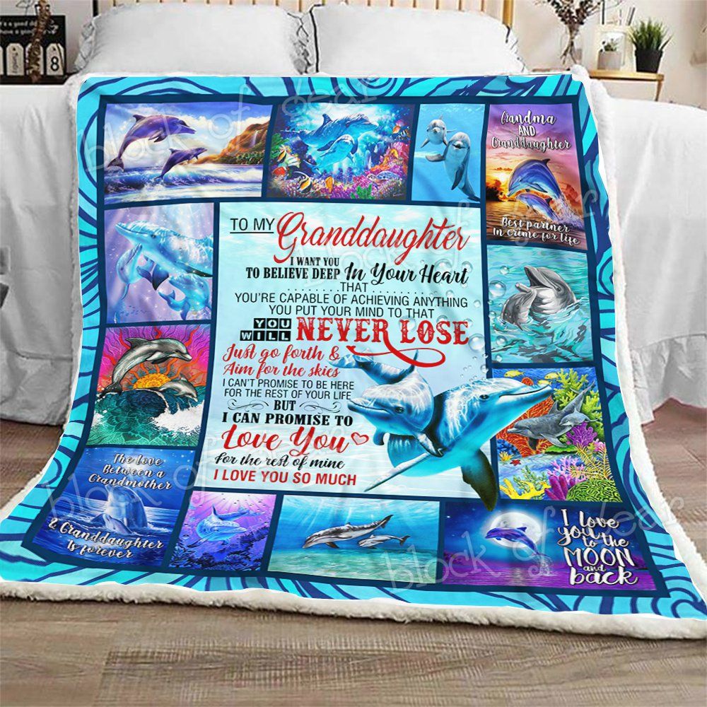 To My Granddaughter Dolphin Sherpa Fleece Blanket