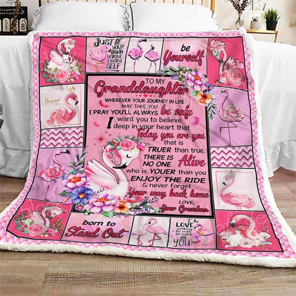 To My Granddaughter Flamingo Sherpa Fleece Blanket
