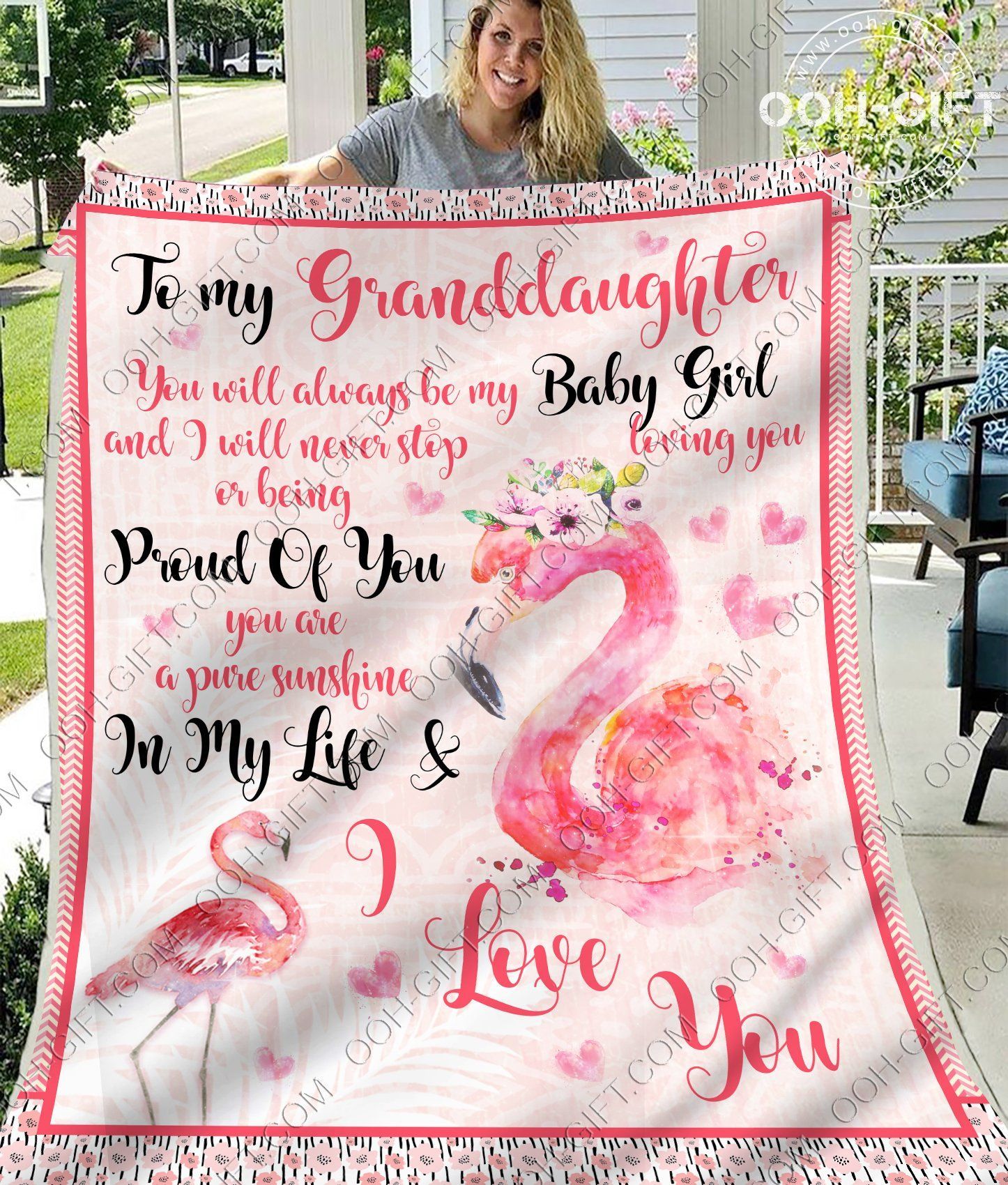 To My Granddaughter Flamingo Sherpa Fleece Blanket