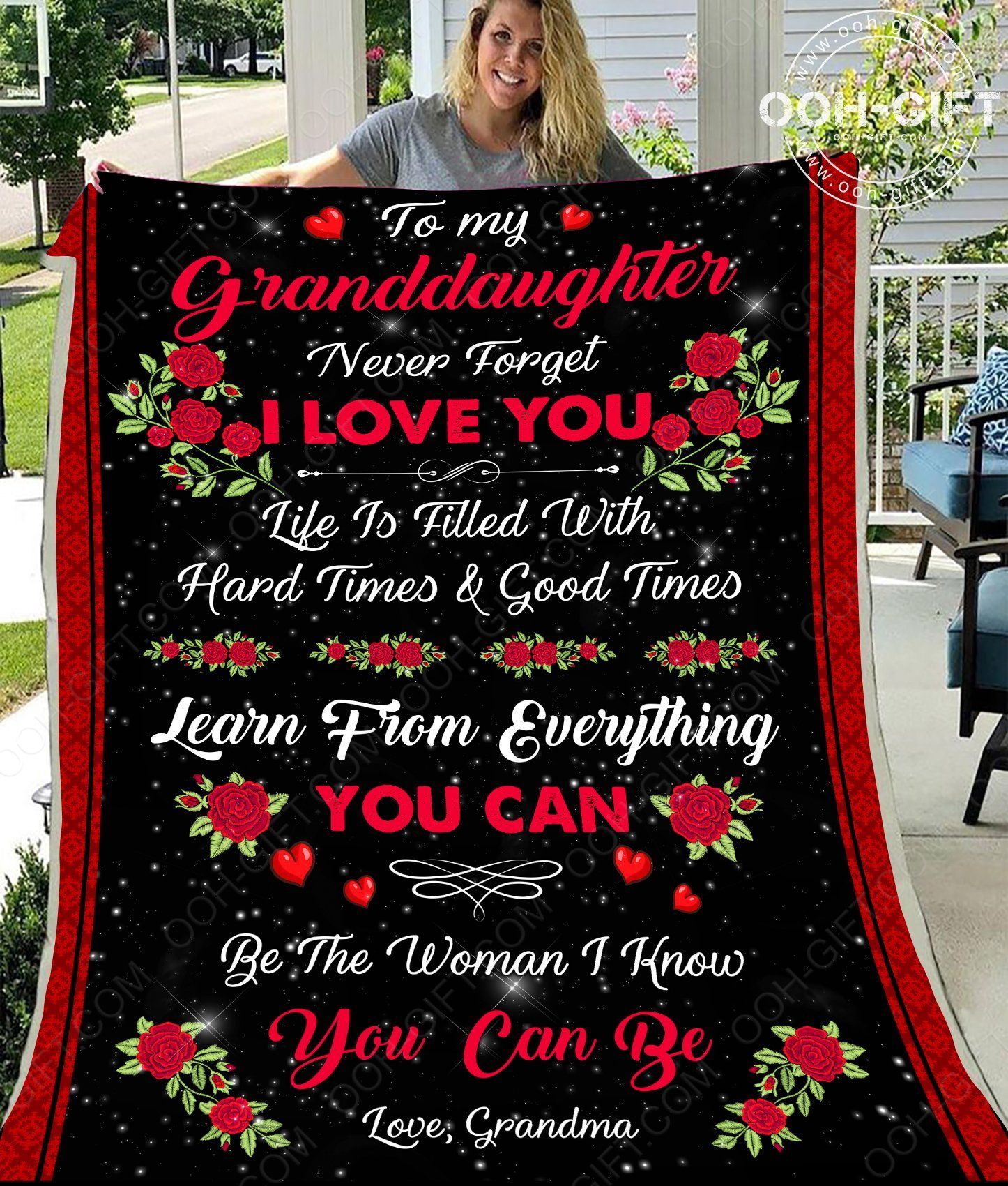 To My Granddaughter Flower Sherpa Fleece Blanket