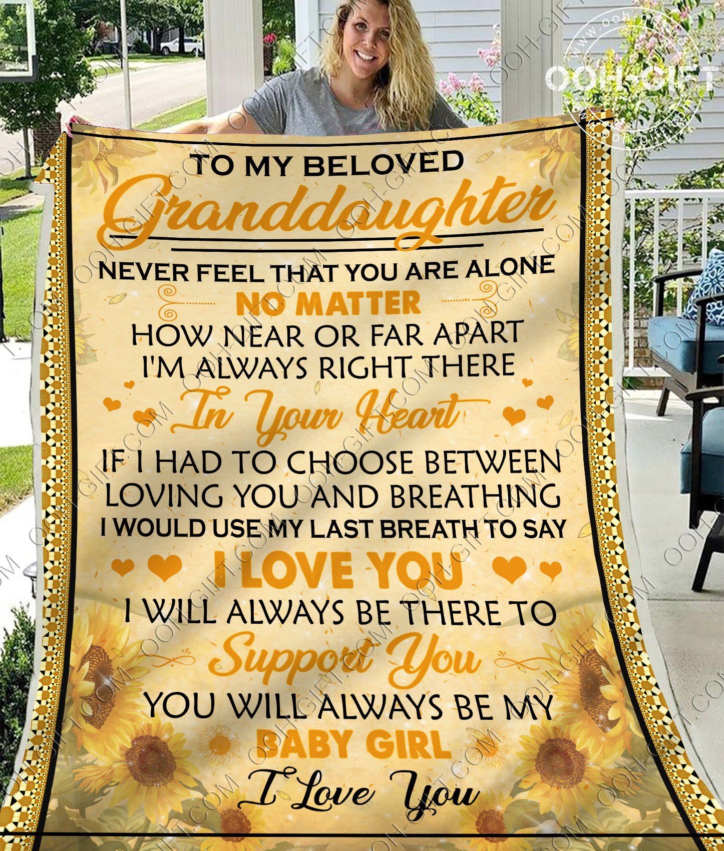 To My Granddaughter Flower Yellow Sherpa Fleece Blanket