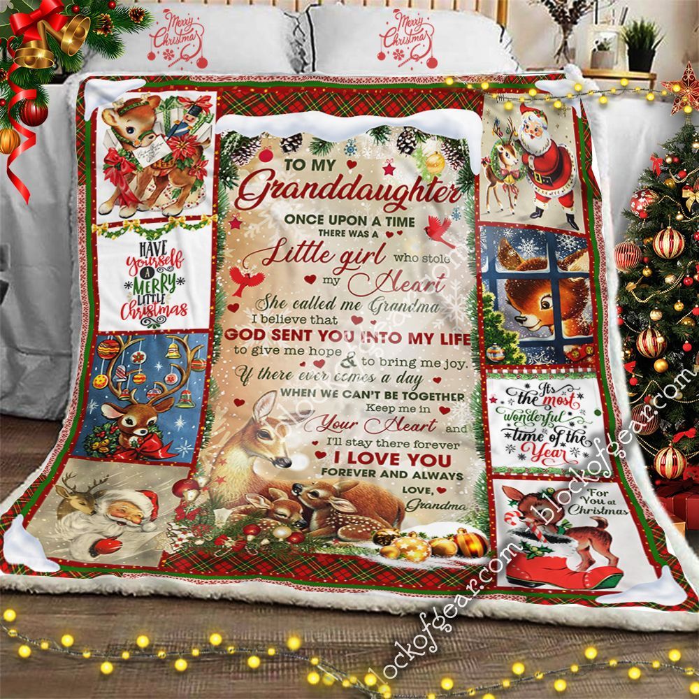 To My Granddaughter Grandma Christmas Deer I Love You Sherpa Fleece Blanket