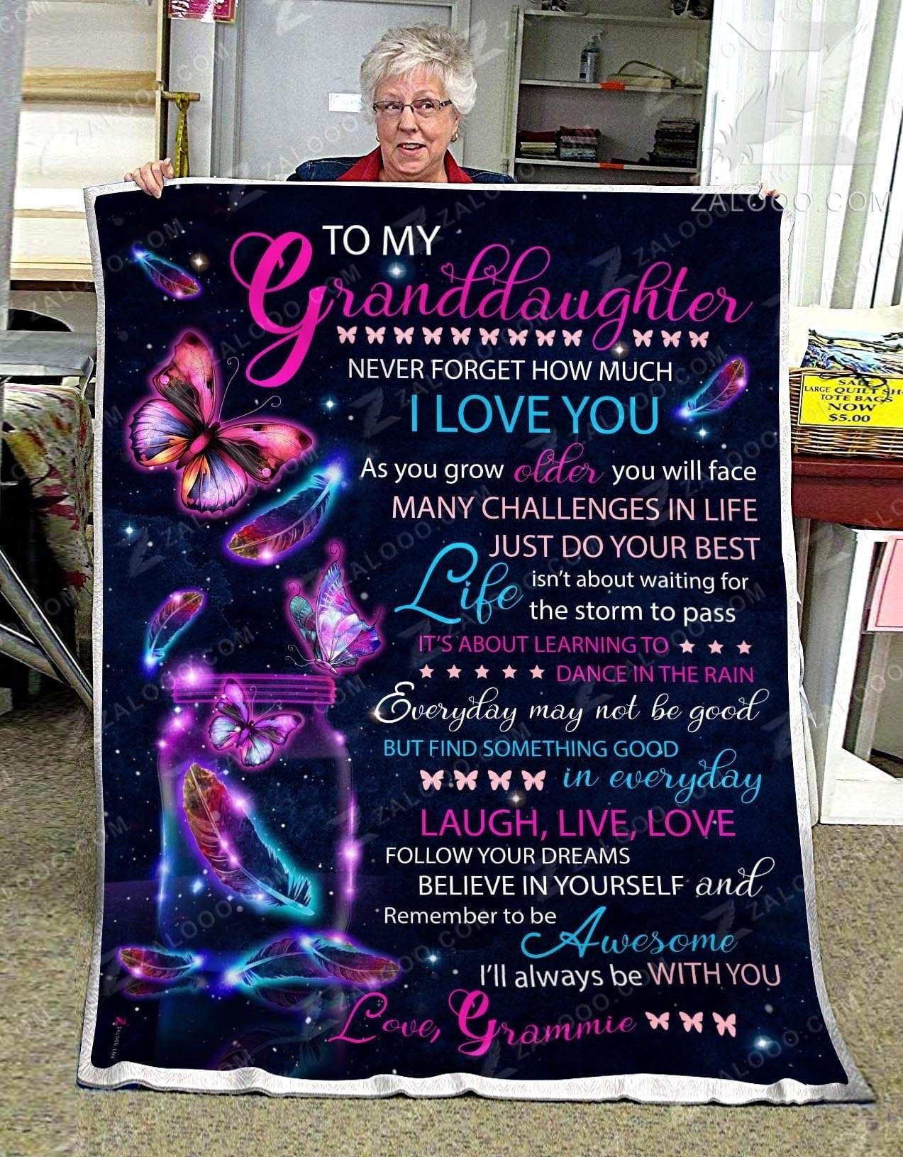To My Granddaughter Grandma Sherpa Fleece Blanket