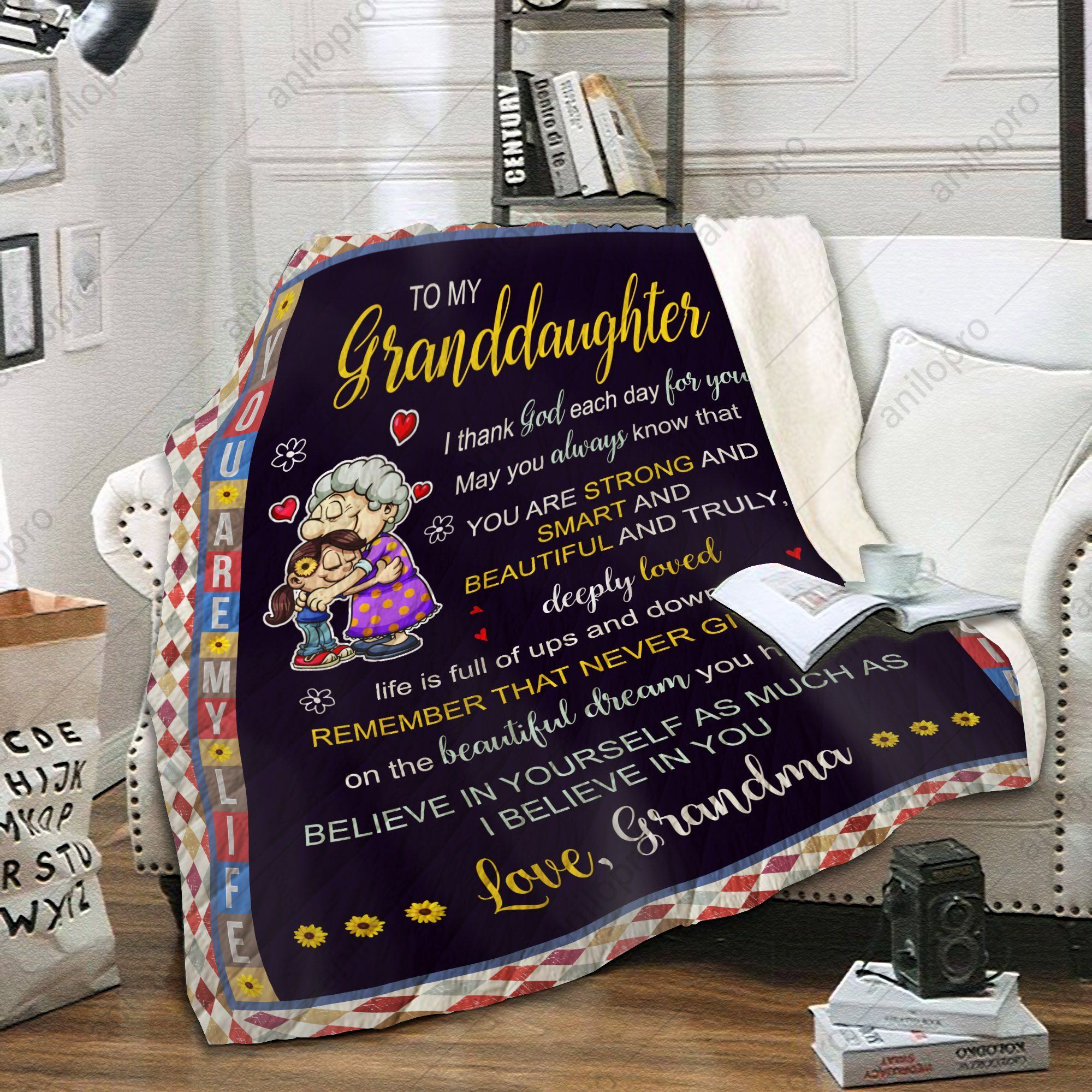 To My Granddaughter Grandma Sherpa Fleece Blanket