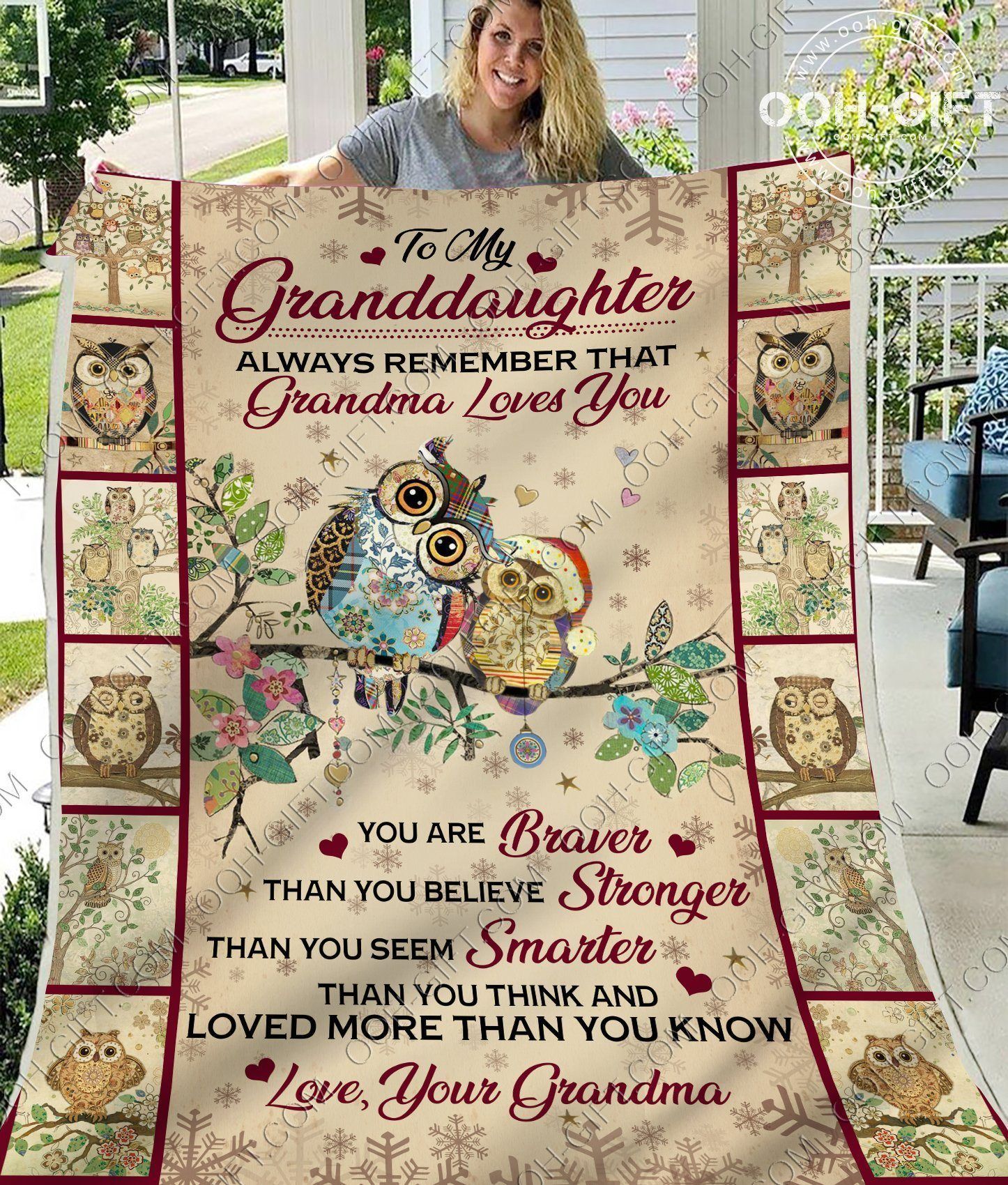 To My Granddaughter Grandma Owl Sherpa Fleece Blanket