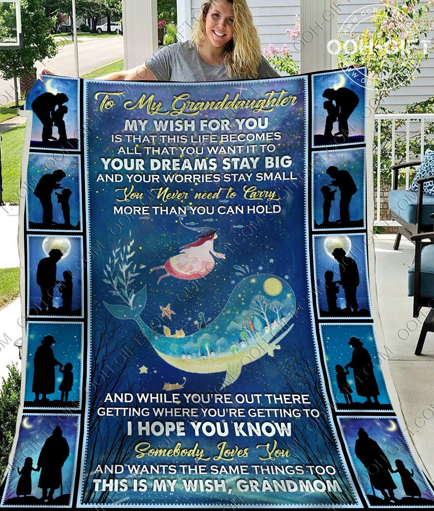 To My Granddaughter Grandmom Whale Sherpa Fleece Blanket