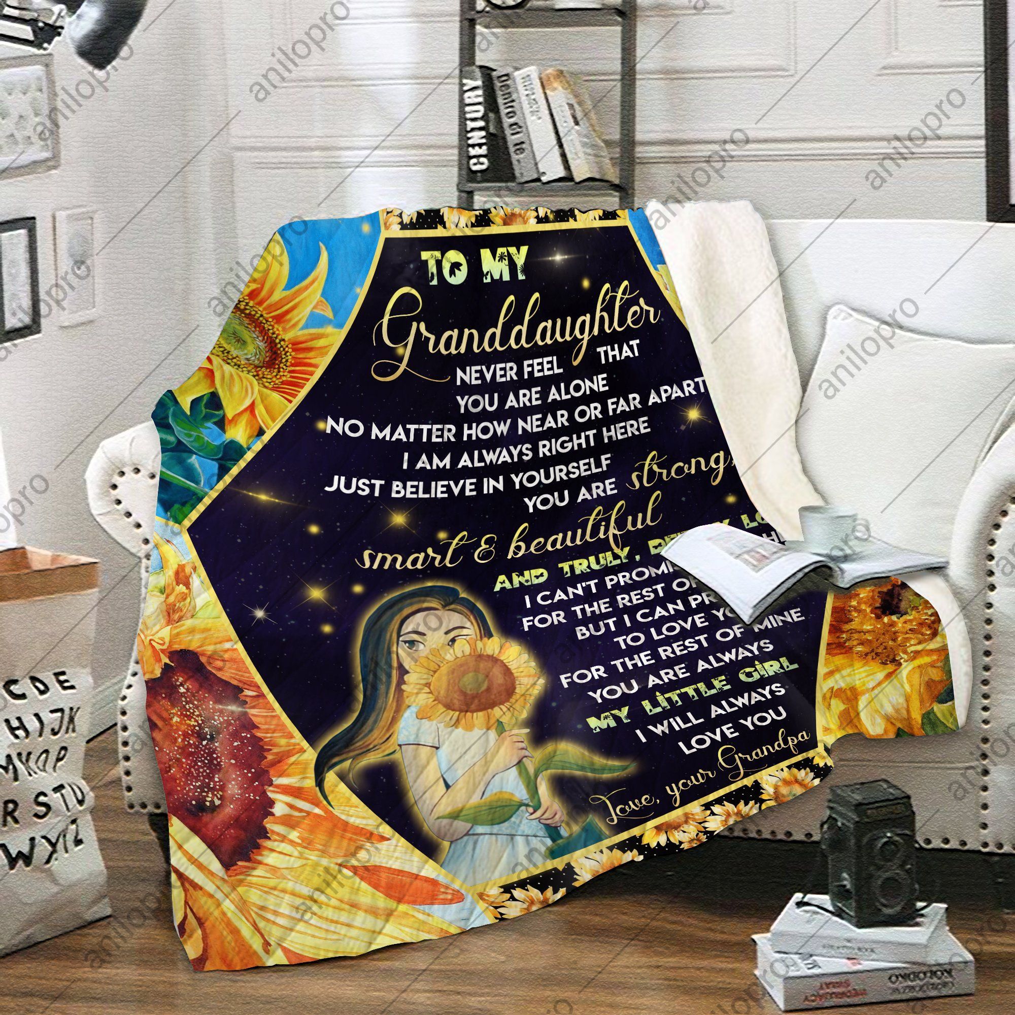 To My Granddaughter Grandpa Sherpa Fleece Blanket