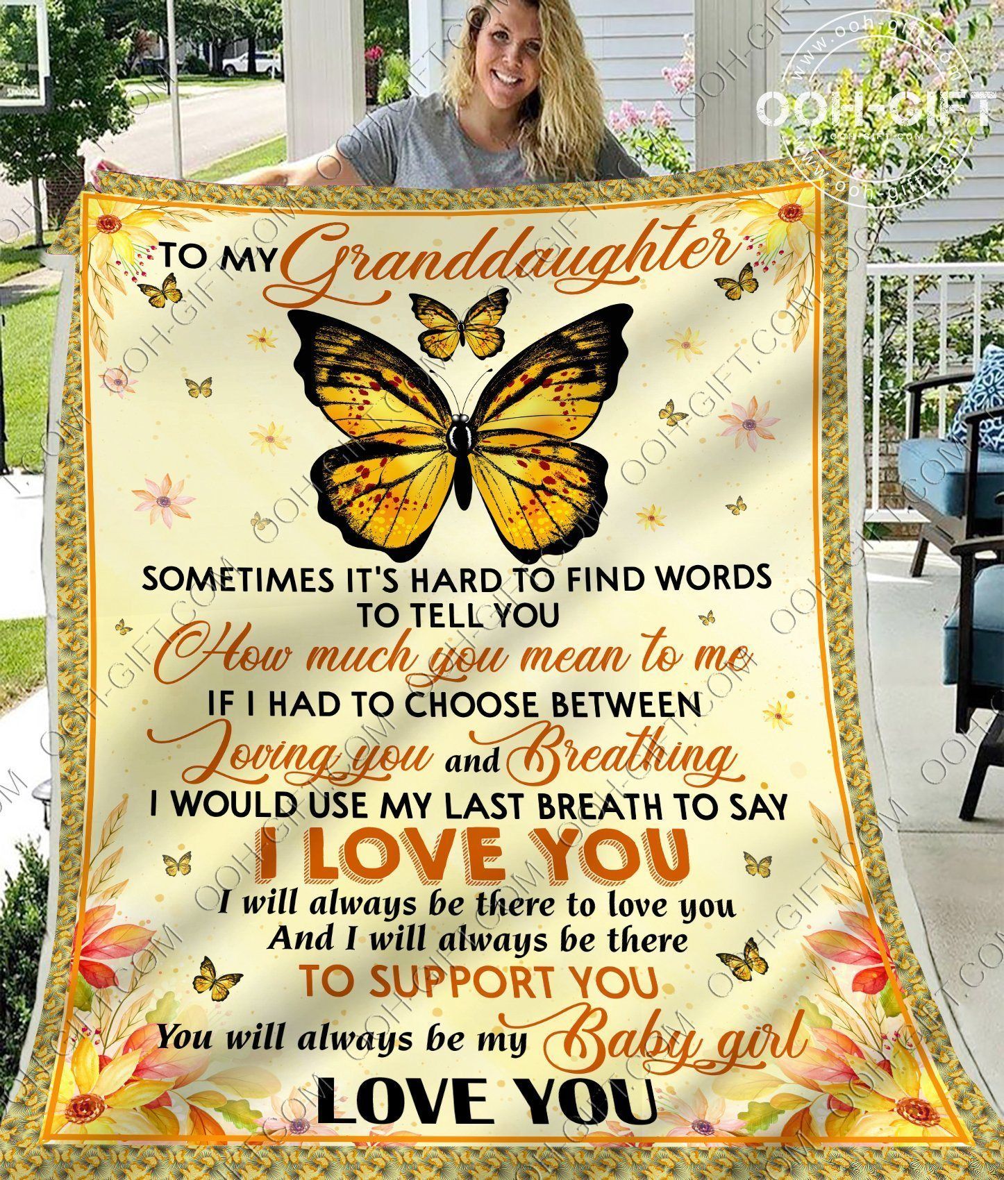 To My Granddaughter Great Gift For My Baby Girl With Watercolor Yellow Butterfly Sherpa Fleece Blanket