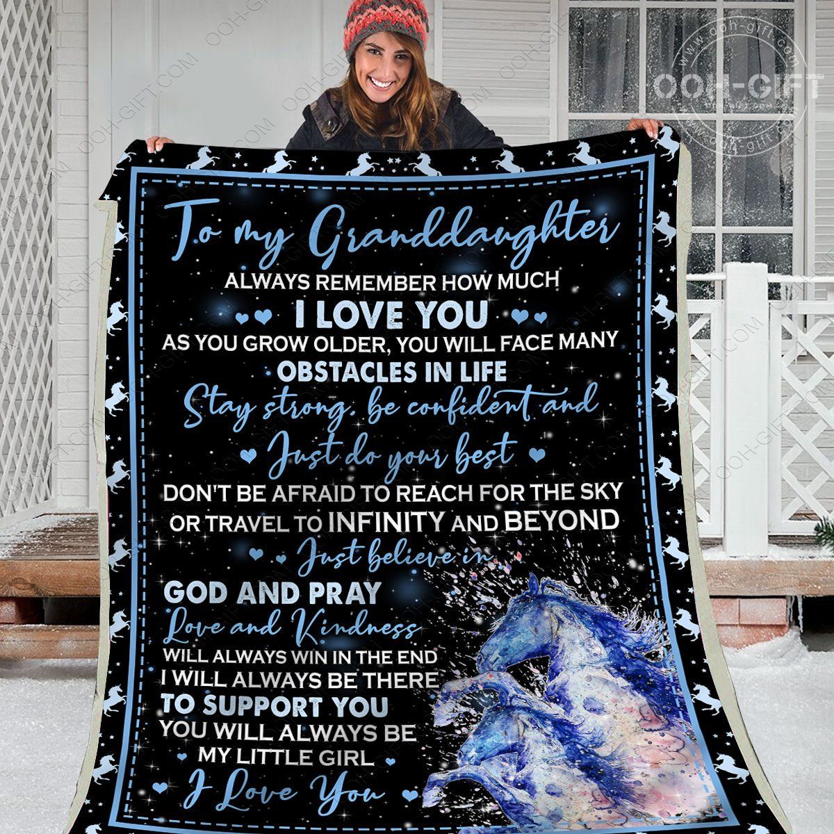To My Granddaughter Horse Sherpa Fleece Blanket