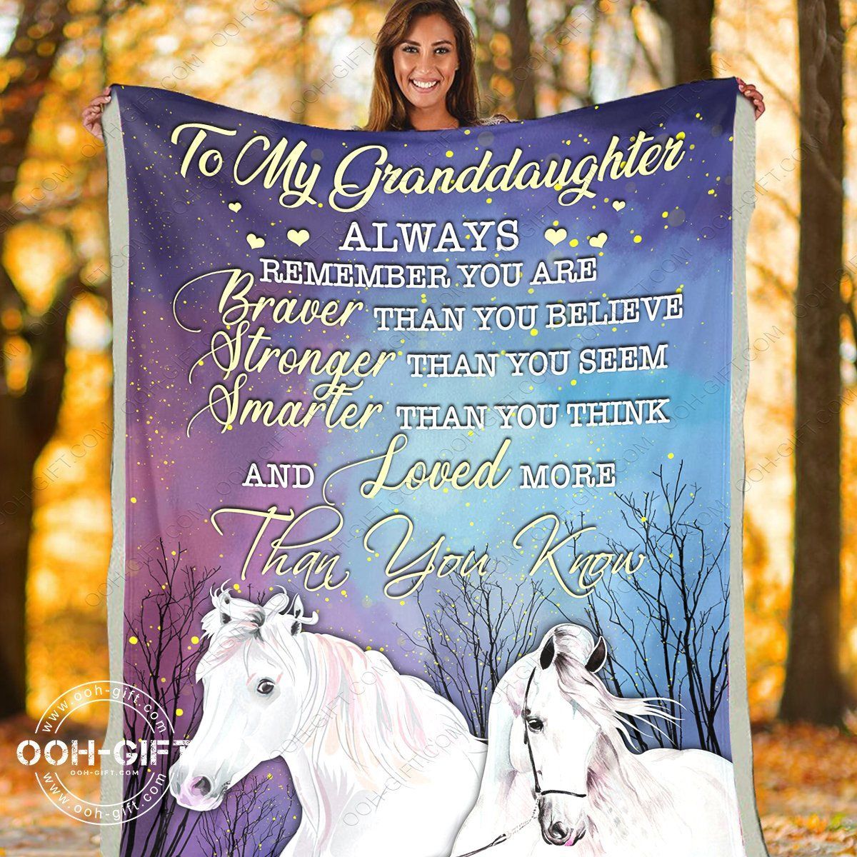 To My Granddaughter Horse Sherpa Fleece Blanket