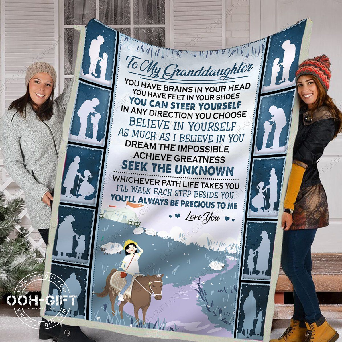 To My Granddaughter Horse Sherpa Fleece Blanket